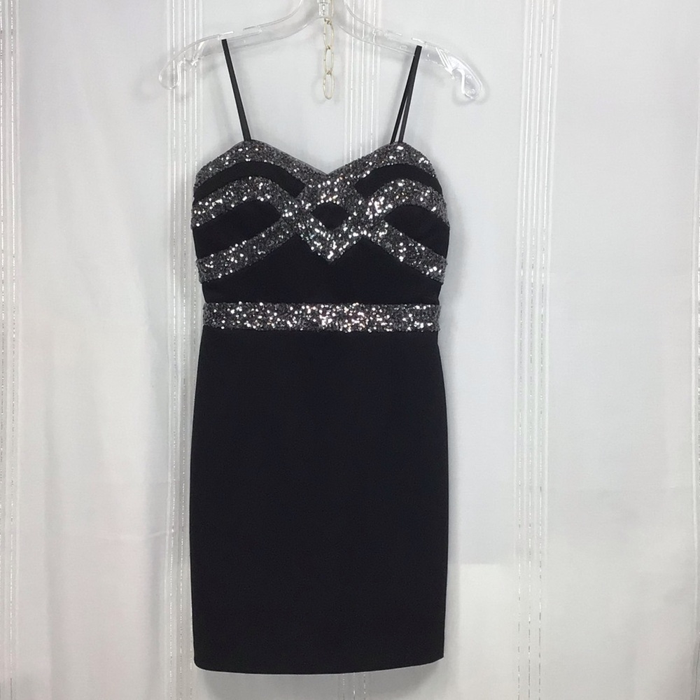 Blondie Nites by Stacy Sklar Black Charcoal Sequins Formal Mini Dress Sz.3/4